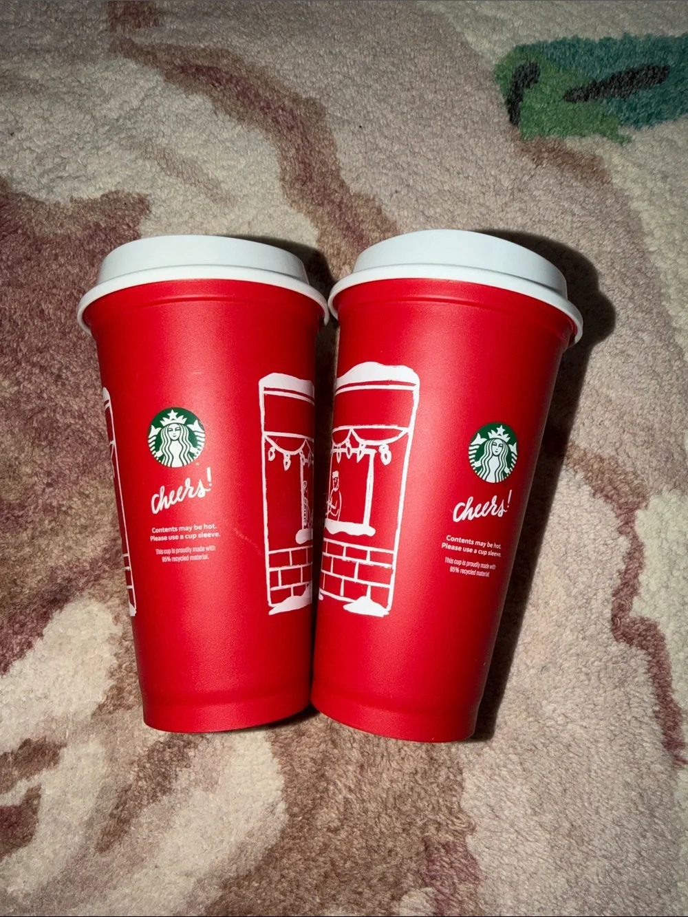 NWOT Starbucks Red Holiday Reusable Cups with White Lid Set of 2